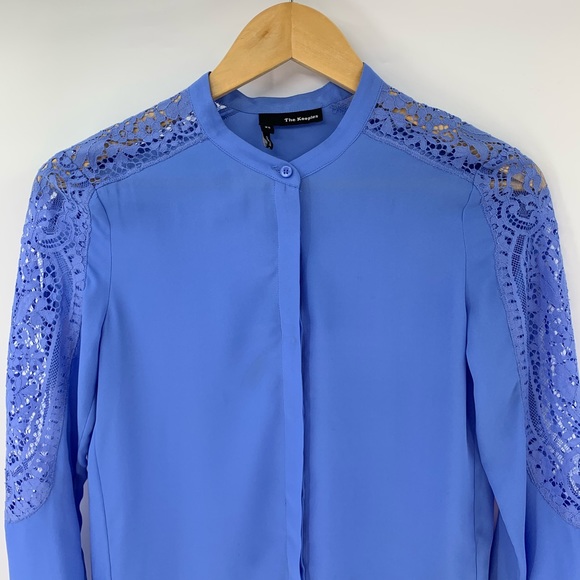 The Kooples Lace Blouse Blue Button Down Shirt Top - Picture 3 of 7